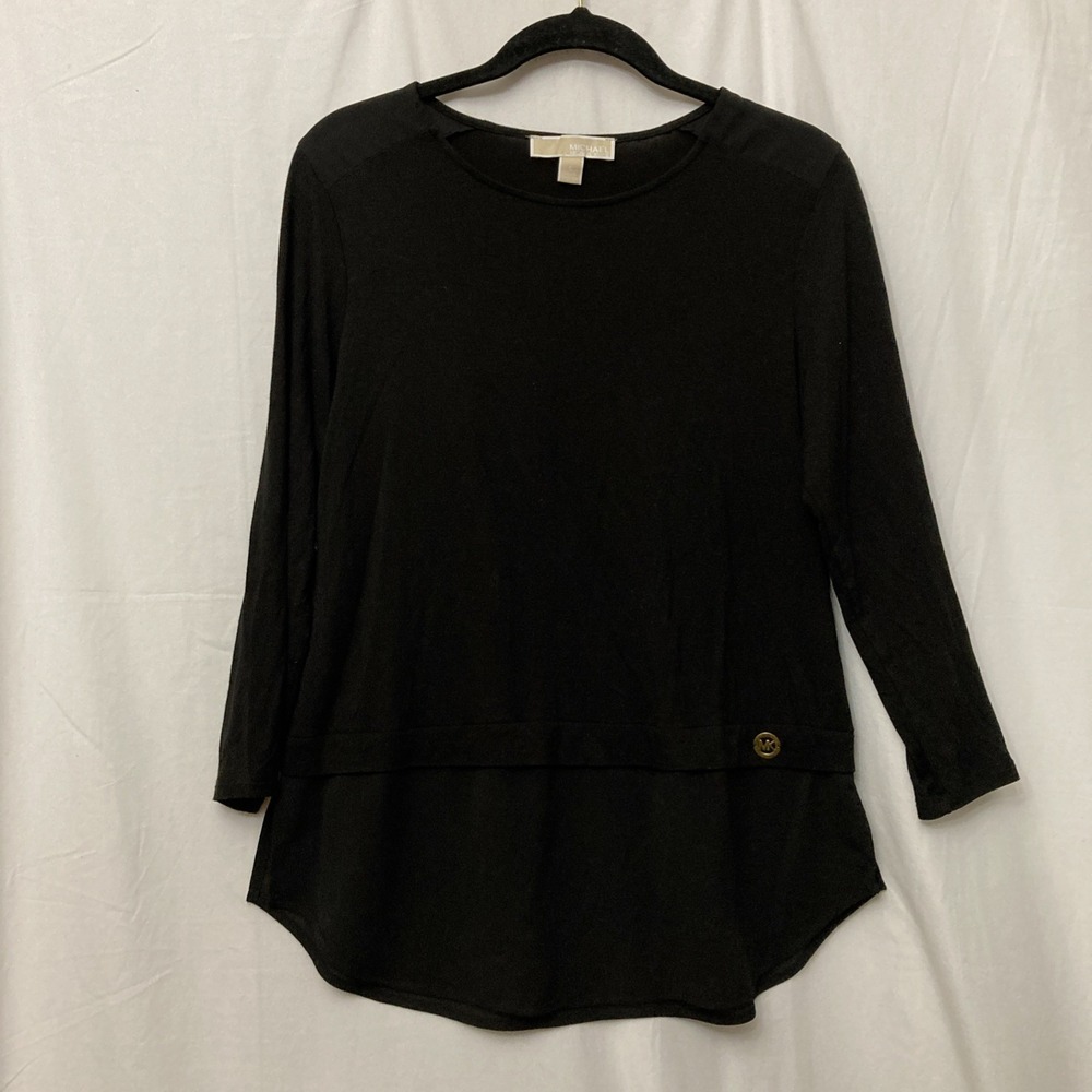 Michael by Michael Kors Black Long Sleeve Tiered Top w/MK‎ Charm - SZ S